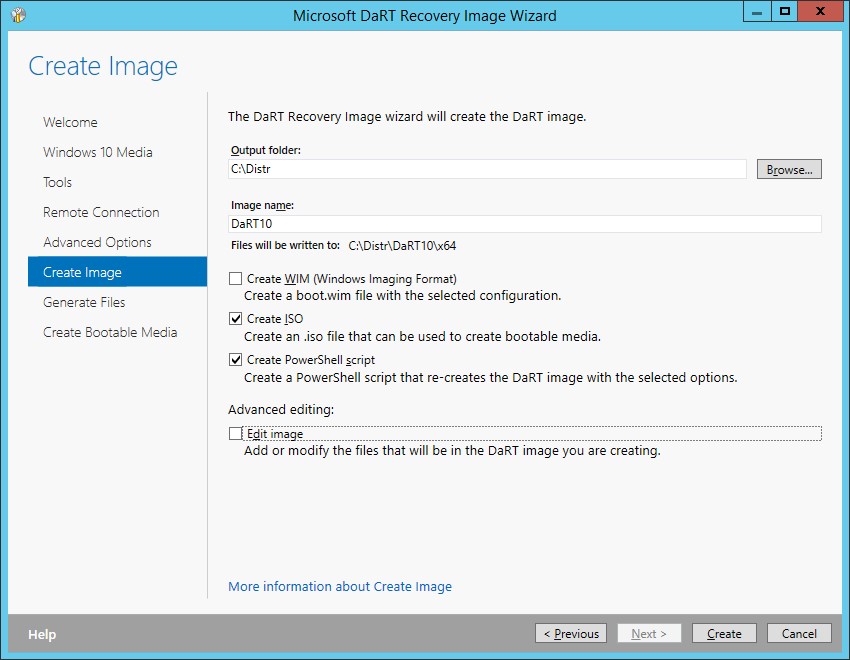 create iso and wim file with DaRT 10 image