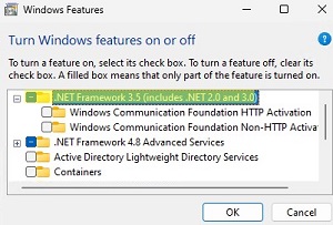 install .net 3.5 framework on windows 11 and 10 via control panel