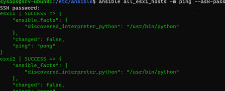 ansible ping vmware esxi