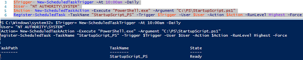 create sheduled task with PowerShell cmdlet Register-ScheduledTask 