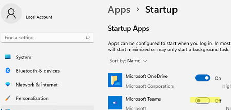 Disable Microsoft Teams startup on Windows 11