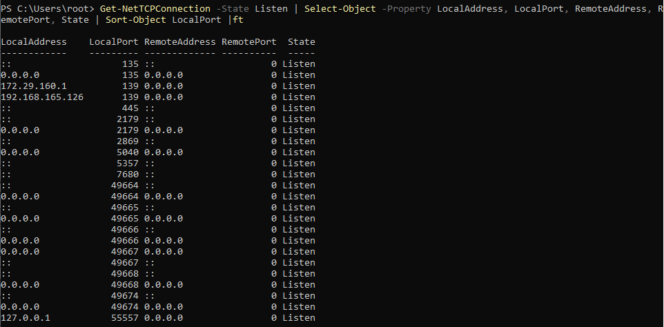 Find Listening Ports on Windows with PowerShell