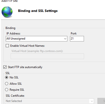 FTP site binding