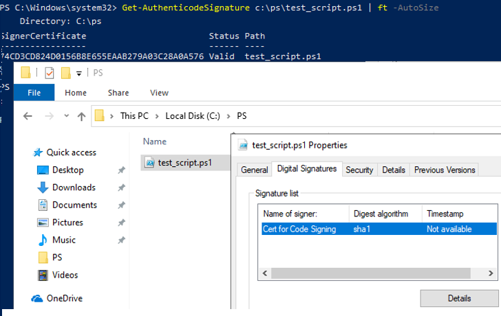 Get-AuthenticodeSignature check signature of a signed powershell script