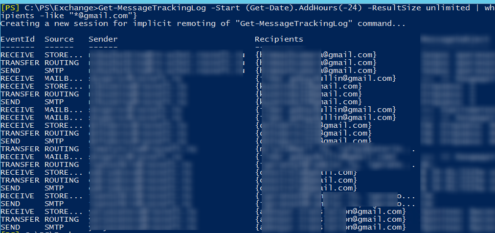 Get-MessageTrackingLog last day by recepient