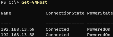 Get-VMHost - list esxi host on vcsa