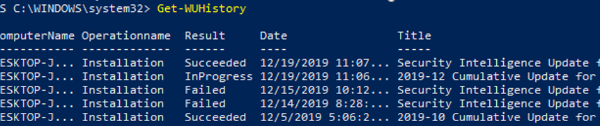 Get-WUHistory - checking windows update history