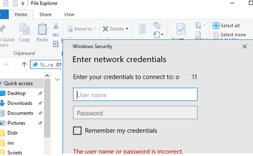 input cerdentials to access shared folder on windows 