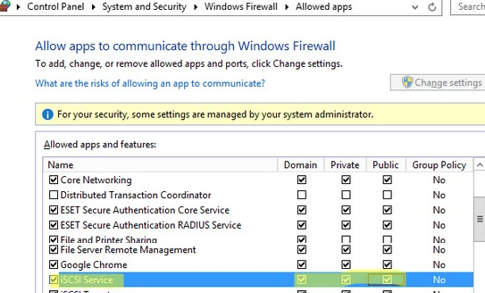 iSCSI Service firewall rule