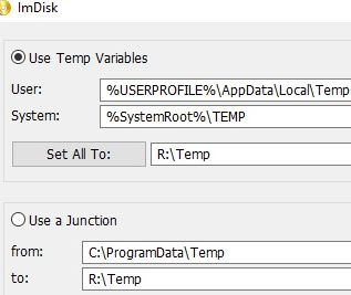 move Windows Temp files to RAM disk