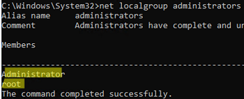 net localgroup administrators : list local admins