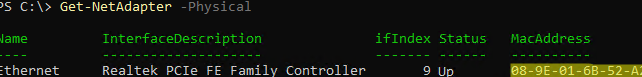 powershell check mac address