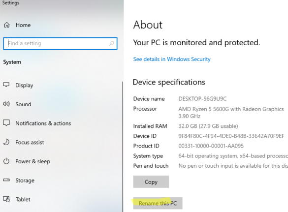 Rename this PC from Windows Settings app