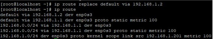 replace default route or gateway address in linux rhel (centos)