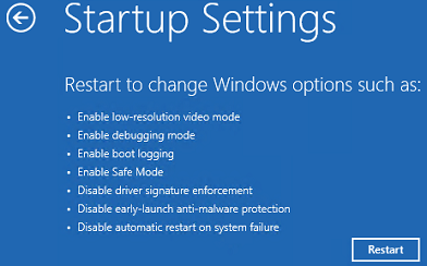 windows startup settings