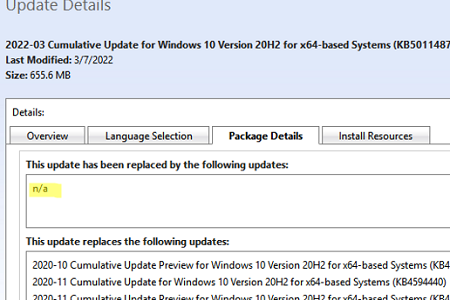 windows update details: update replacement