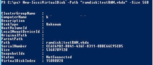 Create new iSCSI virtual RAM drive on Windows Server