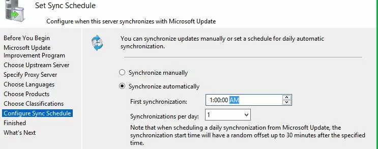 wsus synchronization schedule