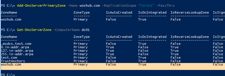 Add-DnsServerPrimaryZone 