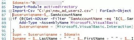 bulk create new active-directory user from csv file with powershell script