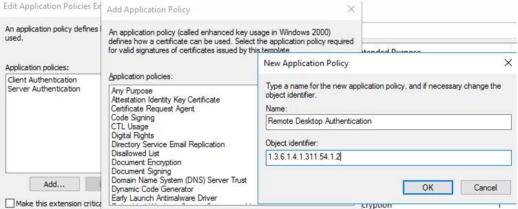 ca template for Remote Desktop Authentication 1.3.6.1.4.1.311.54.1.2