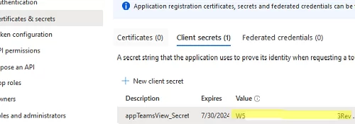 Create secret for Azure app