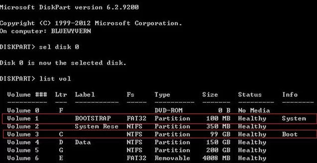 diskpart - detect efi partition