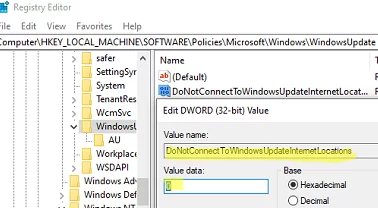 DoNotConnectToWindowsUpdateInternetLocations - registry option