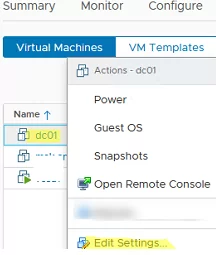 Edit VM setings
