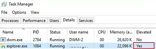 elevated explorer.exe process