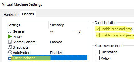 Enable copy/paste and drag-and-drop for VMware Workstation VM