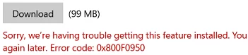 Error code 0x800f0950 when installing Language packs