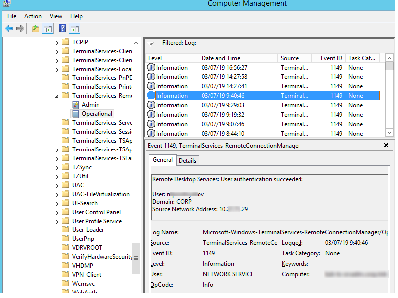 EventID 1149 - Remote Desktop Services: User authentication succeeded