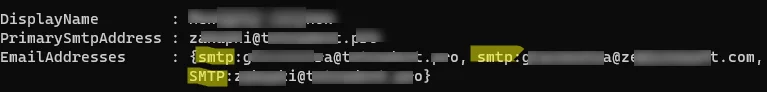 Exchange: list PrimarySmtpAddress and proxy addresses