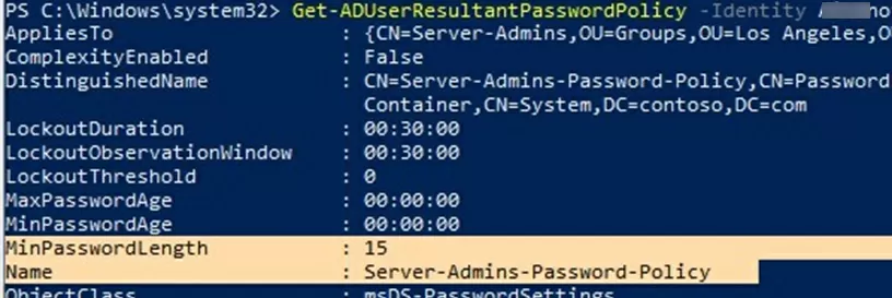 Get-ADUserResultantPasswordPolicy