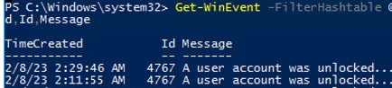 Get-WinEvent search for lockout events