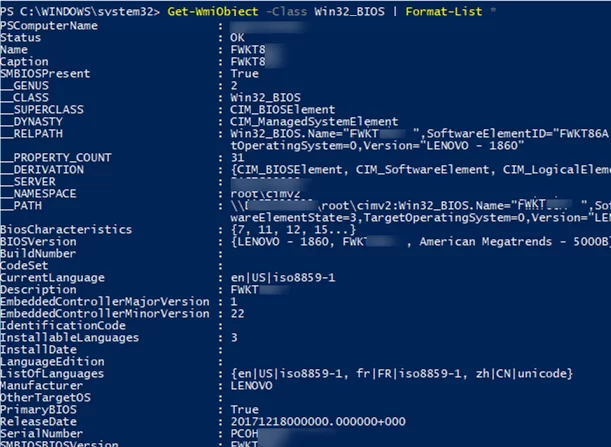 Get-WmiObject Win32_BIOS 