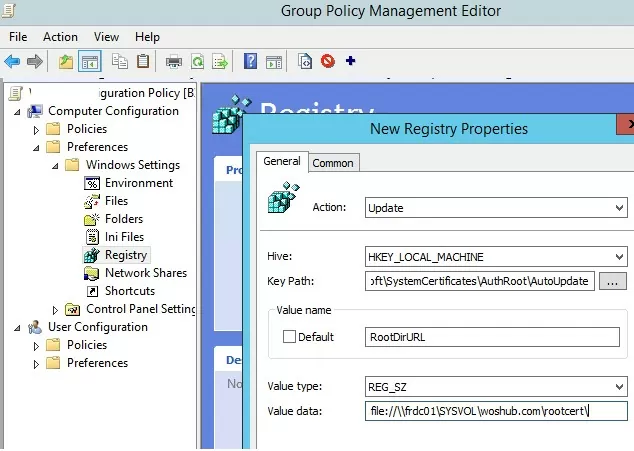 GPP: set RootDirURL registry value to update trusted root certs in the isolated environment