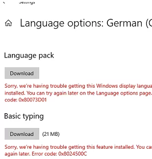 language pack not downloading on Windows