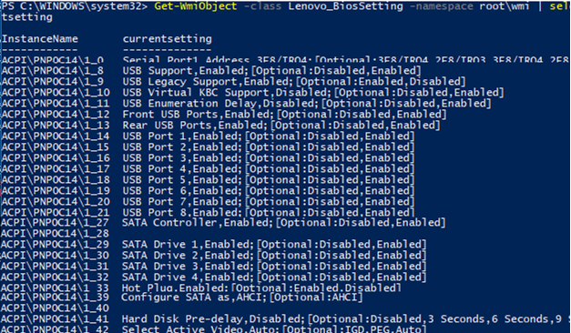 list all Lenovo_BiosSetting using powershell