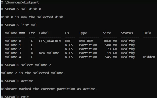 make windows partition active