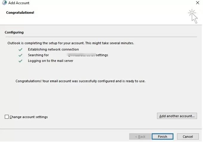 manually configure Exchange account in Outlook 2016