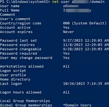 net user: list password last set and expiration date