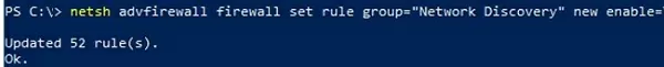 netsh advfirewall: allow network discovery protocol in windows