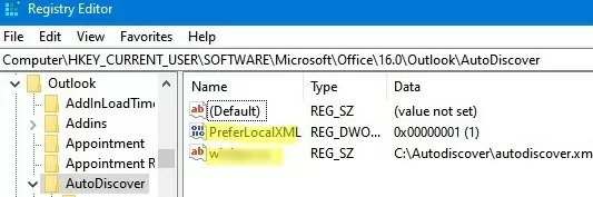 preferlocalxml registry option for outlook 2019/2016