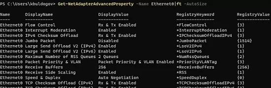 powershell Get-NetAdapterAdvancedProperty 