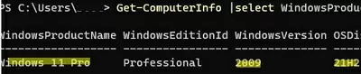 powershell: get current windows edition and version