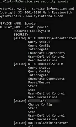 psservice.exe list permissions