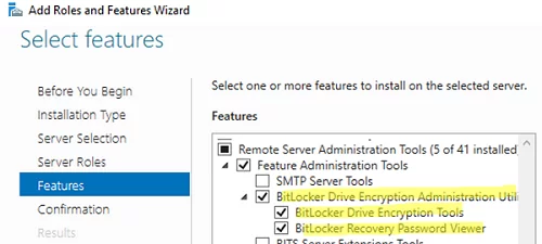 RSAT install BitLocker Drive Encryption Administration Utility 