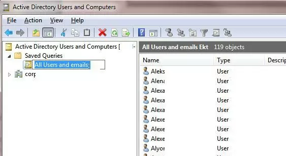 Result of Saved query in Active Directory Console